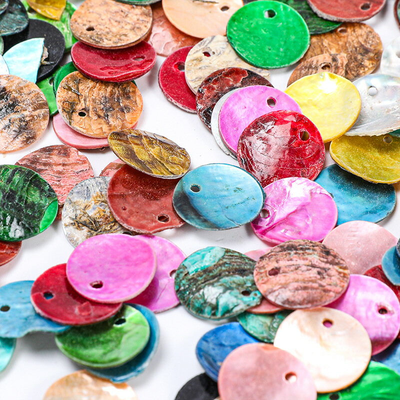 乐天商城 - 天然アコヤ貝の染めディスクチャーム ミックスカラー 15x1.5mm 穴：1.4mm