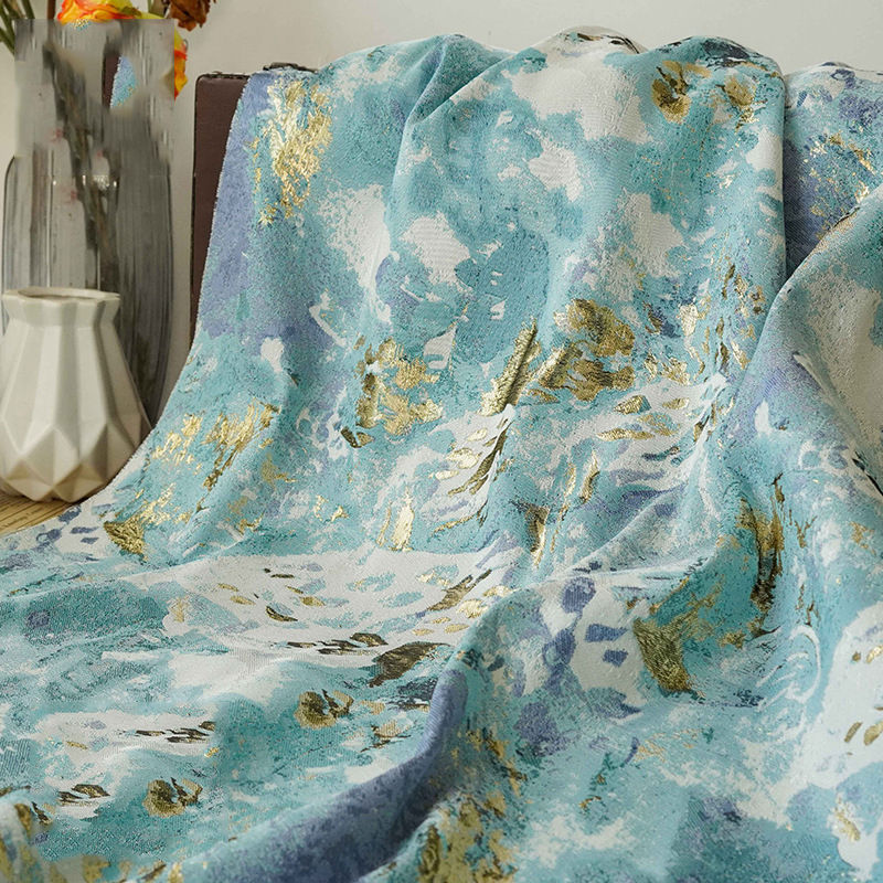 Fabric, Cloths - 140cm幅 ジャカード生地 色織り 布地 布 きじ 90cm単位 楽天海外通販 ゴールド 生地 ブルー
