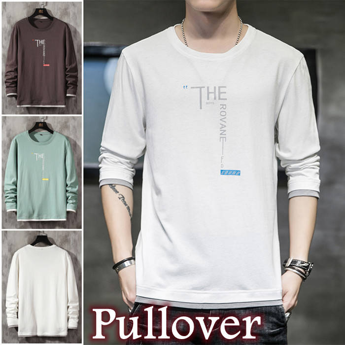 Other - コットン100％ Uネック メンズTシャツ カジュアルTシャツ 長袖Tシャツ T-shirt レイヤード 重ね着風Tシャツ クルーネック 切