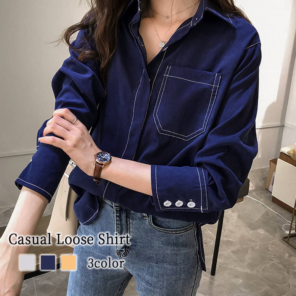 Rakuten - シャツ レディース カジュアルルーズシャツ 長袖 冬 事務服 暖かい ランニング ゆったり ロゴ カジュアル 春 ポロシャツ しわに