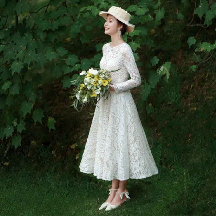 ホワイト レースワンピースドレス XSサイズ XSサイズあり【ROBE de FLEURS/ローブドフルール】フラワー