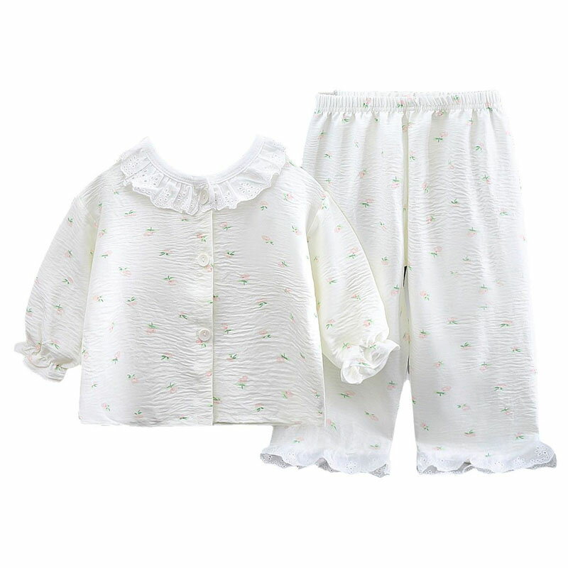 パジャマ 家着 キッズ 女の子 長袖 春 夏 秋と冬 向き 前開き ボタン フリル 80~160cm 子供 ガールズ ..