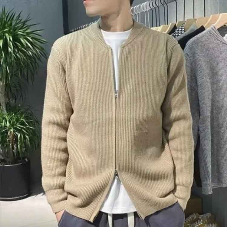 ニットジャケット セーター 秋冬 ニット ニット メンズ ジップアップ 男性 ブルゾン きれいめ 春秋 ニットカーディガン 大人 リブ編み セーター ニットトップス ジップ 春 秋 冬 服 父の日 ギフト プレゼント 無地 シンプル ノーカラー