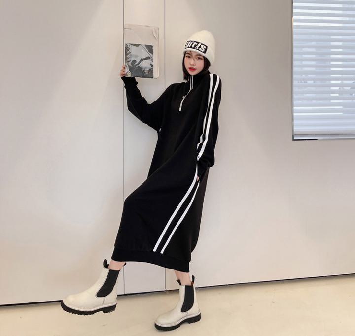 長袖 韓国ファッション レディース スポーティー ロングオーバーサイズ 大きいサイズ ライン ワンピース ジャージ トレーナーワ kimiai-10039719 キミアイ商事 サンプル画像3