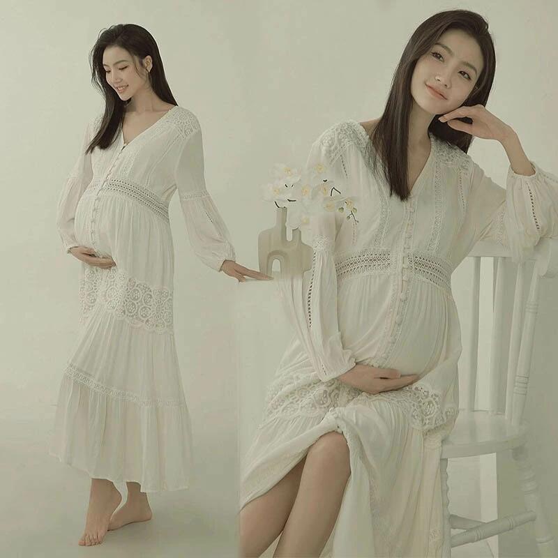 マタニティフォト ワンピース 可愛い ママ マタニティー衣装 フォトドレス 前撮り 妊婦 長袖 Vネック 思い出 メモリアルフォト