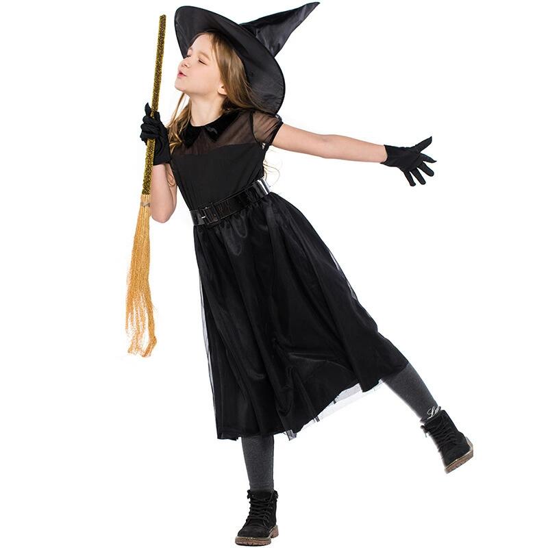 変身 コスプレ 小魔女 子供ドレ お化け屋敷 ワンピース 子供 Halloween ワンピース 衣装 女の子 帽 ブラック 巫女 魔法 仮装