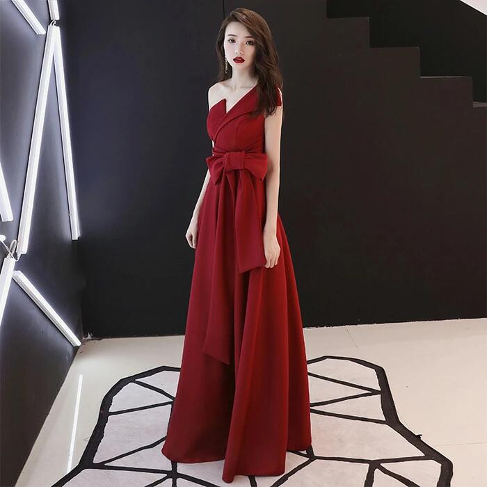 乐天商城 - ワンショルダー 海外挙式 カラードレス レ 結婚式 赤 カクテルドレス パーティードレス フォーマルドレス イブニングドレス 花嫁
