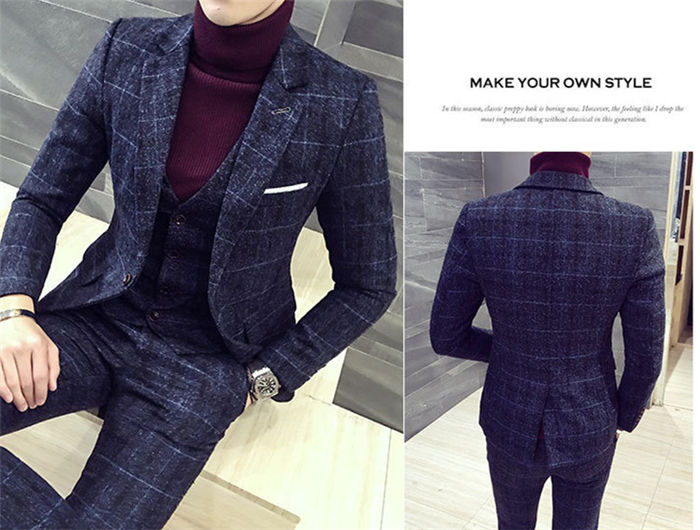 ベスト 秋冬 チェック柄 大 スーツ ジャケット 厚手 3ピース セットアップ 父の日 ビジネス フォーマルスーツ 3点セット パンツ