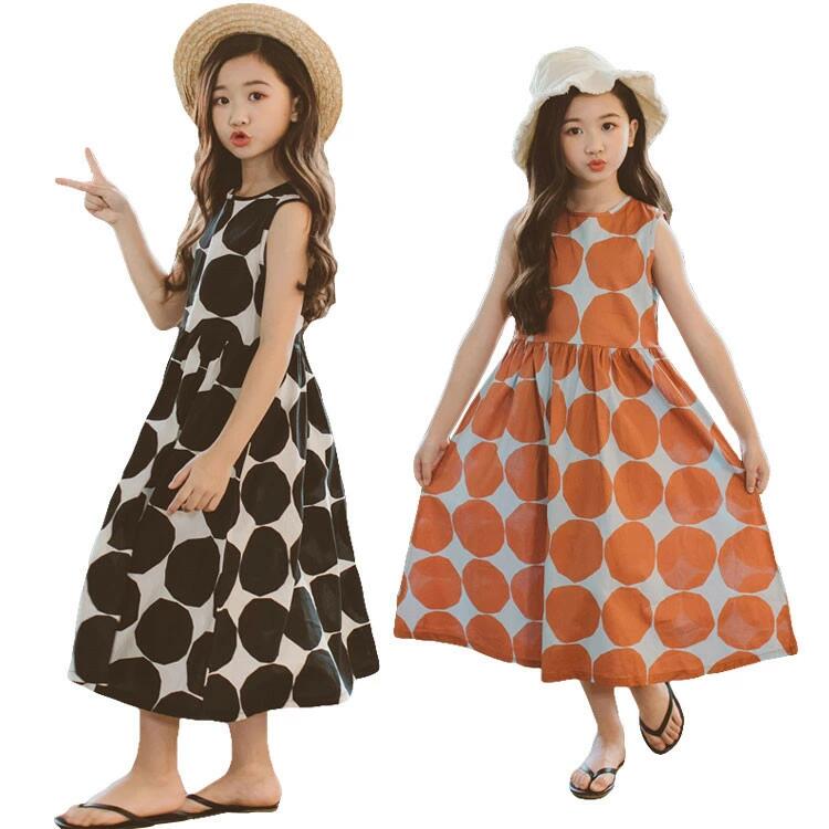 Dresses - ワンピース キッズ 女の子 ドット柄 黒 オレンジ ロングワンピース 肩出し こども服 ビーチウエア 可愛い 韓国子供服 オシャレ