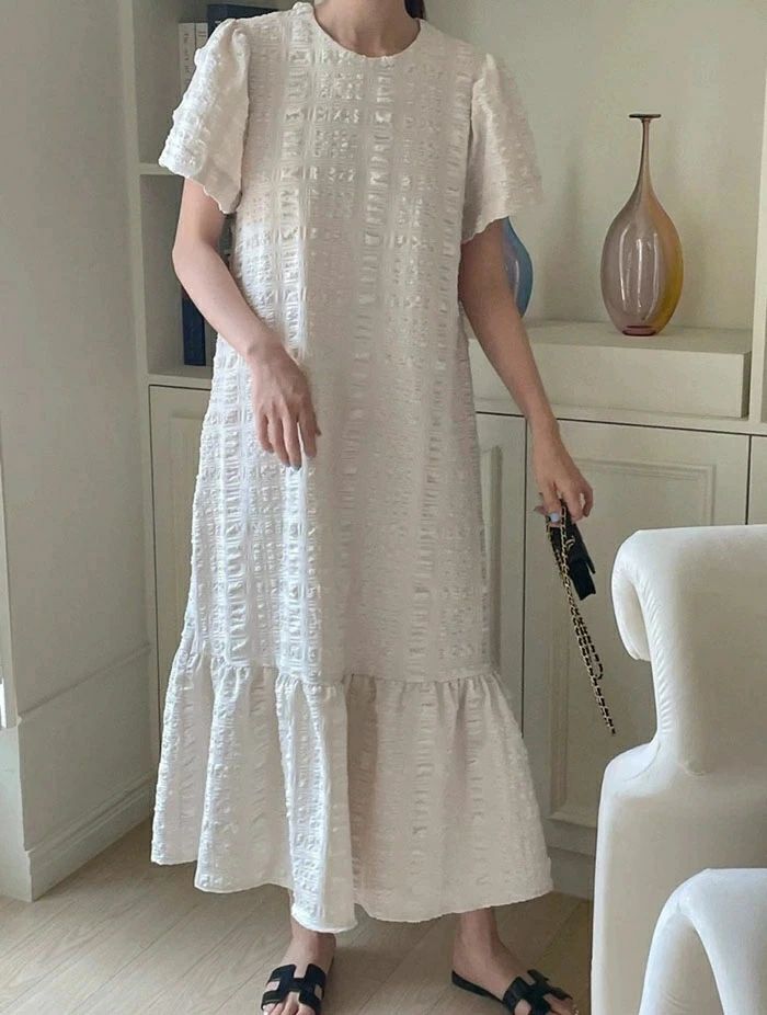 フレアワンピース 白ワンピース ロング丈 レース ゆったり レディース マーメイド ...
