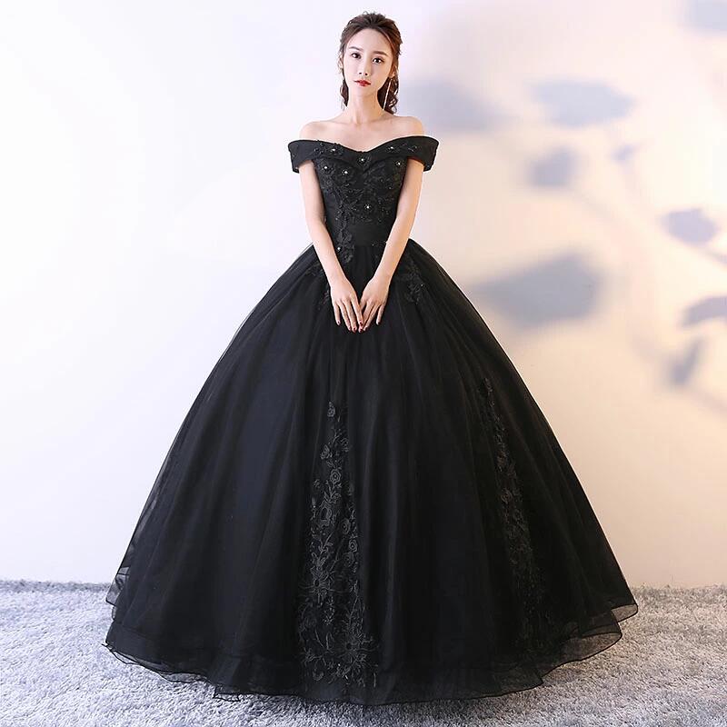 Rakuten - オフシ 上品 お姫様 衣装 プリンセスラインドレス ロングドレス 花嫁 ステージ ブラック 演奏会用ドレス 黒 ウエディングドレス