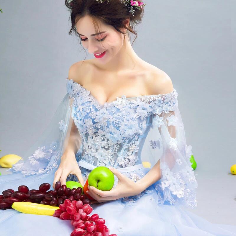 ステージ 演奏会用ドレス ブルー ロングドレス 舞台衣装 ウエディングドレス 結婚 お姫様 プロム パーティードレス 衣装 ドレス