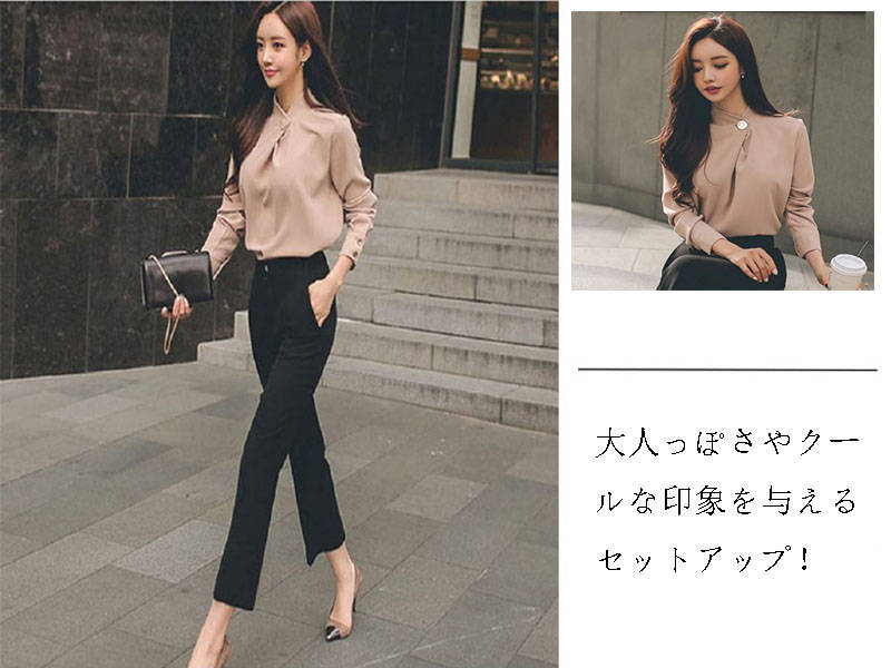 Pants Suit - フォーマル エレガント 通勤 パンツ セレモニー 卒園式 レディース 上下セット OL レディース 春 トップス 2点セット 入学式 秋