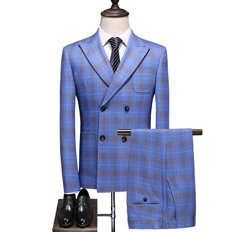 メンズ 上下セットスーツ ベスト付き メンズテーラードジャ 紳士服 ダブルスーツ 秋物 スリーピーススーツ チェック柄