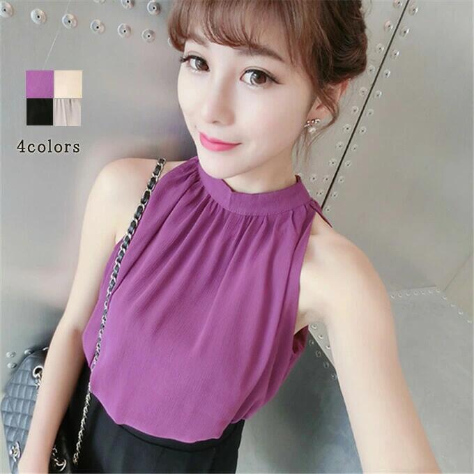 ファッション ホルターネック セクシー フリーサイズ 送料無料 春夏新作 トップス ブラウス ノースリーブ 無地 レディース