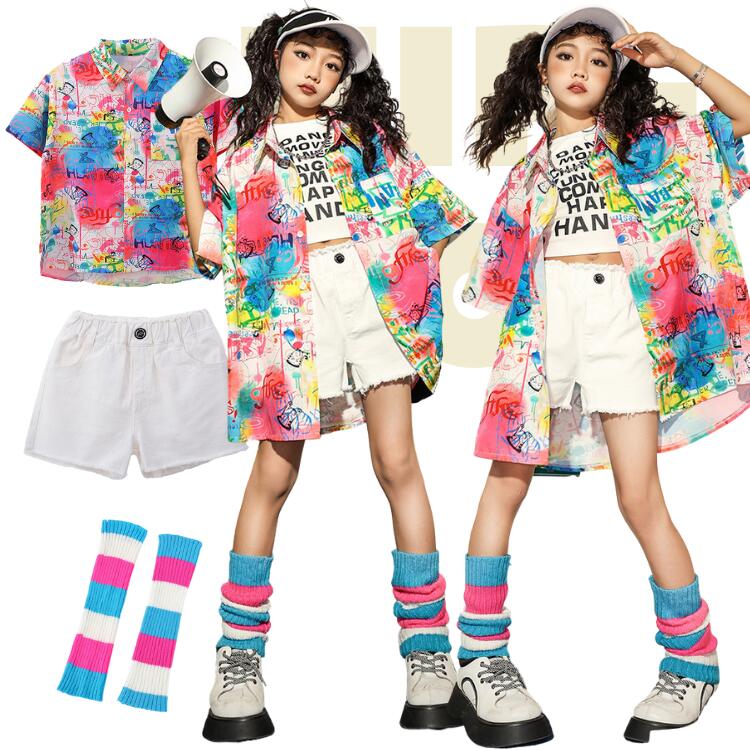 キッズダンス ダンス衣装 セットアップ ピンク シャツ ダンス衣装 3点セット HIPHO...