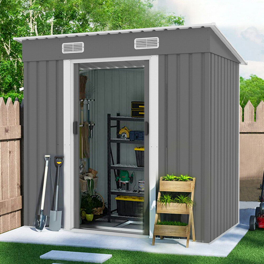 7月1日再入荷【 グレー】物置 屋外 大型 倉庫 大型物置 戸外収納庫 物置 防水/耐侯 収納可能 ガーデン/庭/田畑/農場 頑丈 大容量 スチール　引き戸　補...