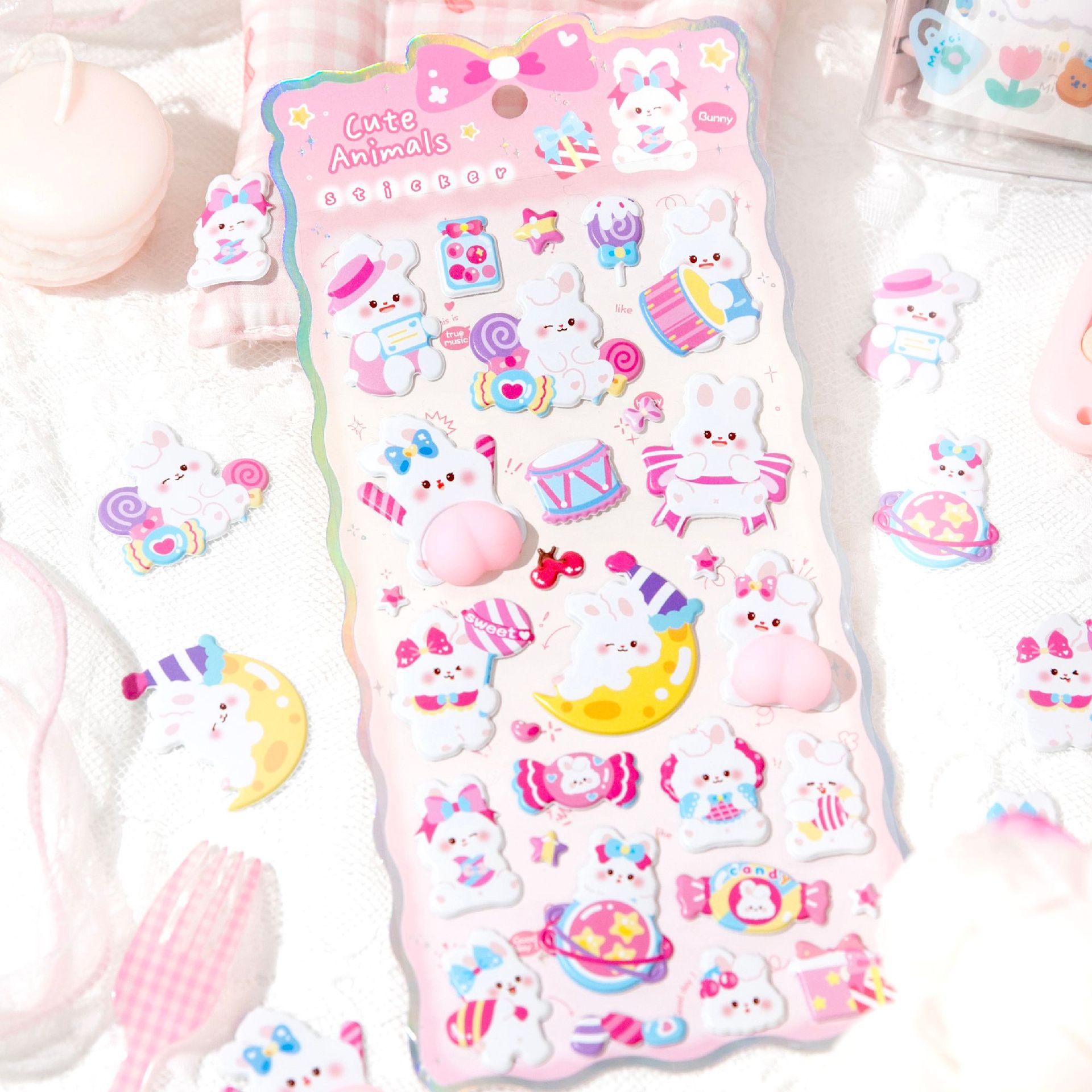 お尻3Dシール シール 4枚セット うさぎ ドロップシール 3D立体シール ぷくぷくシール ステッカーデコ 装飾用 スマホケース飾り ねこ ご褒美シー おしりぷにぷにシール ごほうびシール 立体シール DIY用 可愛いシール 手帳 貼り付け 贈り物 4 枚 ランダム kimioo-10000772 kimioo サンプル画像3