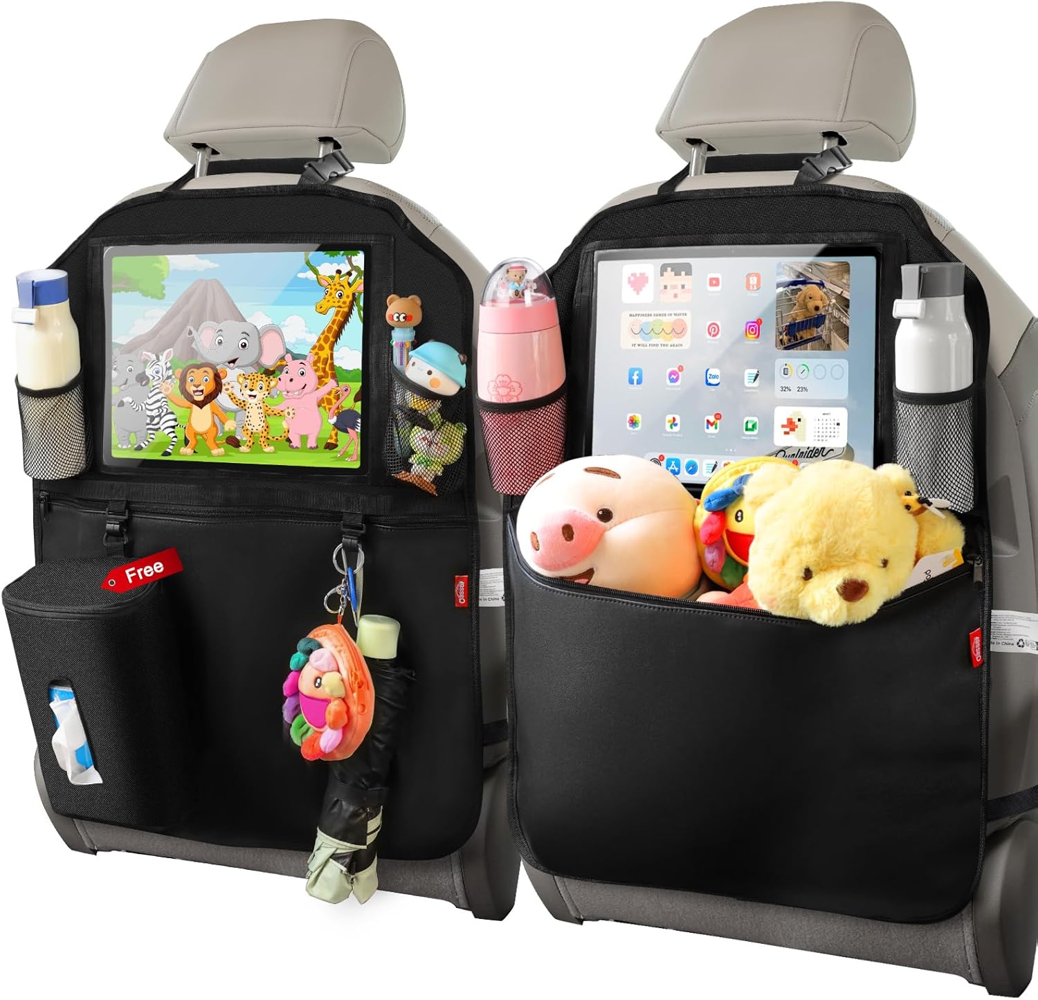 Rakuten - キックガード 車 シート マット 車載 キックガード シートカバー 傷 汚れ 防止 撥水 バックポケット 後部座席 収納 小物入れ カー用品 シートバックポケット ドライブ お出かけ 雨の日 メッシュポケット チャイルドシート 子供 リノウル