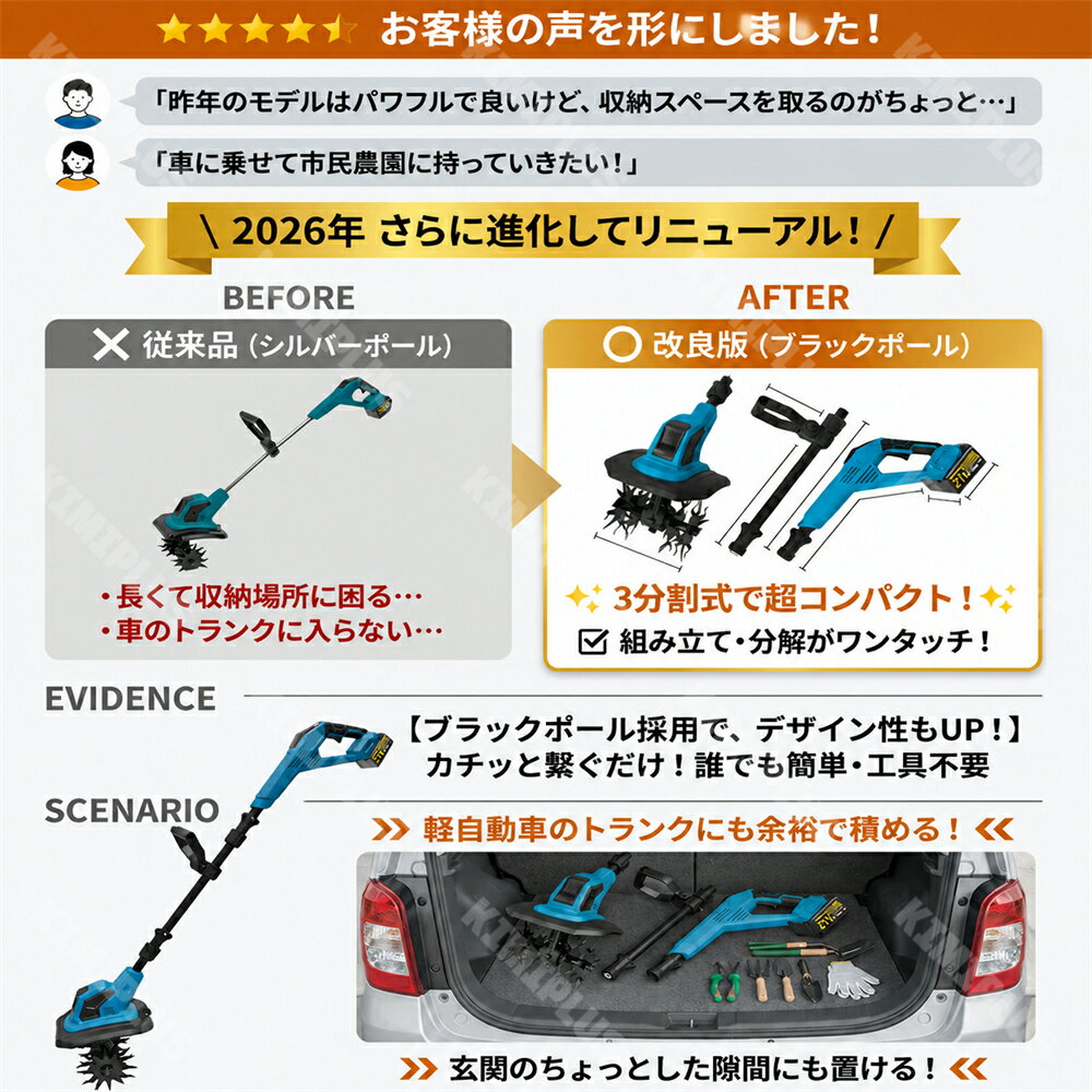 耕運機 電動耕運機 家庭用 充電式耕うん機 小型 軽量 ミニ耕運機 コードレス 耕運...