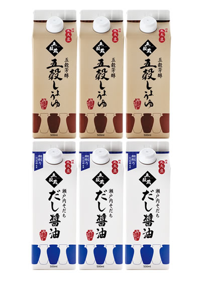 セレクト6（5663）濃口醤油【五穀芳醇 五穀しょうゆ　500ml × 3本】+ だし醤油【瀬戸内そだち　500ml × 3本】【メー…