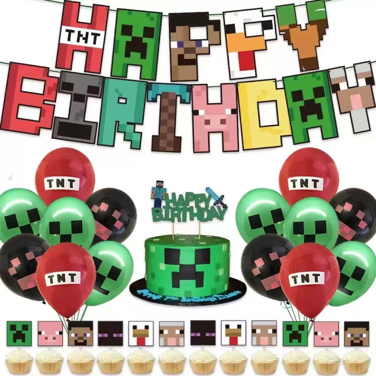 マイクラ風 誕生日 バルーン 50点セット HAPPY BIRTHDAY 風船 飾り付け 男の子 女の子 バースデーグッズ パーティー 装飾 子供 キッズ 誕生日祝い 巨大風船 かわいい
