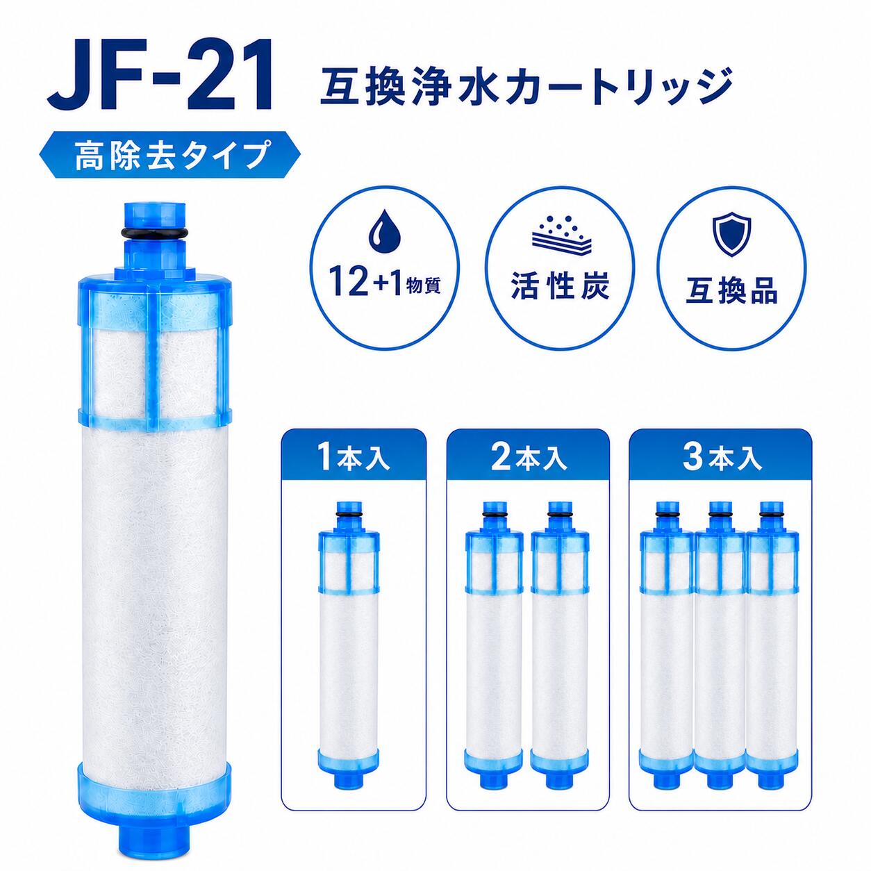 新発売限定10%OFF+P5倍!【1~3個入り】 JF-21 浄水カートリッジ 12+1物質除去 PFOS・PFOA 高塩素除去 交換用 水栓 蛇口 互換カートリッジ 内蔵形水栓用 交換用浄水フィルター