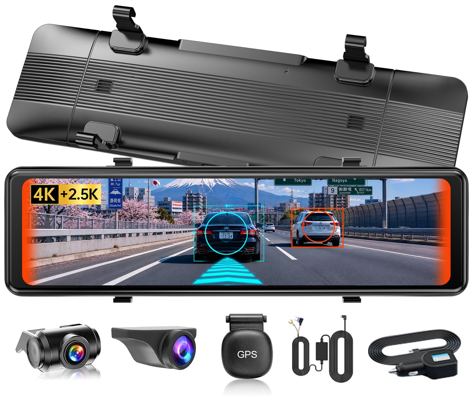 ドライブレコーダー ミラー型 分離式 BSD 死角検出 ADAS 運転支援システム 前方4K／後方2.5K ドラレコ LCA車線変更支援システム 音声制御 GPS搭載 WDR/HDR 24時間駐車監視 LED信号対応 ノイズ対策済 バック連動 64GBカード 降圧ケーブル同梱