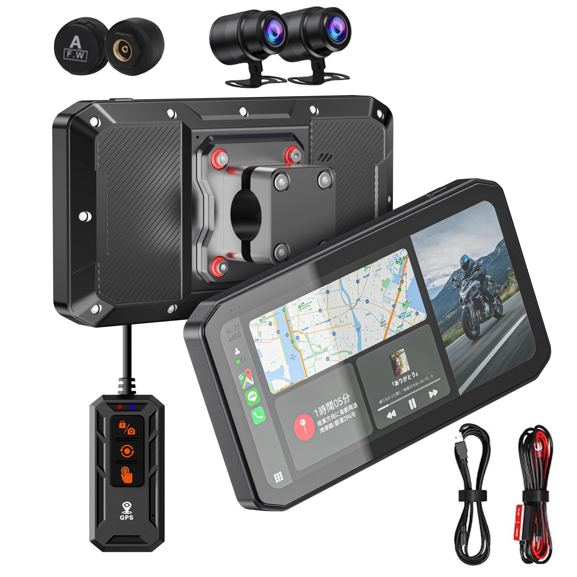 2026新型・BSD死角検知 ROHOU バイク用 ディスプレイオーディオ ドラレコ 前後2K 6.25インチ CarPlay/Android Auto対応 バイク用ドライブレコーダー GPS搭載 TPMS空気圧監視 IP68完全防水 金属製盗難防止ブラケット MC02PRO-0102