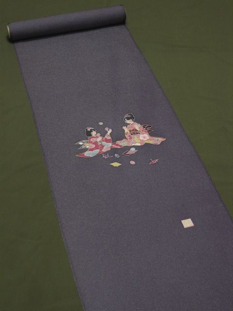 手描き九寸名古屋染帯　わらべ　手遊び　パープルグレー【名古屋帯】【染】【正絹】【送料無料】【smtb-k】【ky】