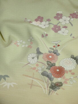 夏用訪問着 松竹梅に四季の花々 淡い黄緑から淡いオレンジへのグラデーション【訪問着】【夏用】【絽縮緬】【松竹梅】【花】【送料無料】【smtb-k】【ky】