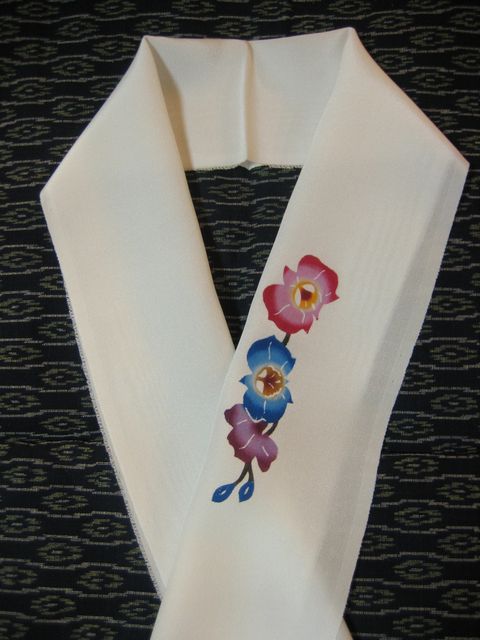 正絹紅型半衿　「胡蝶蘭」B(赤・青・パープル)【smtb-k】【w1】