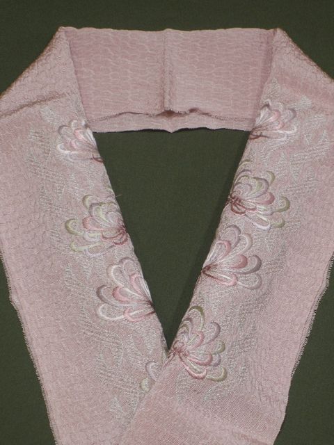 正絹刺繍半衿 糸菊 グレイッシュピンク【半衿】【正絹】【絹】