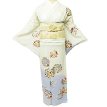 《楽天スーパーSALE 10％OFF》 【新品】 特選 夏物 訪問着 絽 着物 花模様 金駒刺繍 トール 乳白色 淡藤色 丈167cm 裄68cm Lサイズ 夏の華やかな装いに A738-1 [敬老の日 プレゼント 正絹 訪問着 結婚式 お宮参り フォーマル 夏 送料無料 きもの北條]