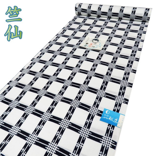 夏物 反物 浴衣 着物 未仕立て 新古品 木綿 カジュアル 竺仙 格子模様 白色 紺色 A1060-1 [ ゆかた 洗える コスプレ 木綿 花火 祭り 夕涼み ...