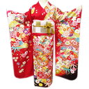【 中古 】 振袖 着物 リサイクル 正絹 袷 金駒刺繍 花模様 松竹梅 地模様 赤色 多色 金 身丈174cm 裄69cm L トール A964-1 [ 和服...