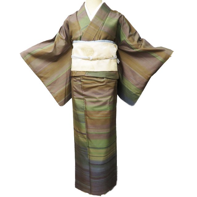 樂天商城 - 【 中古 】 紬地 リサイクル着物 正絹 袷 セミフォーマル 茶系色 多色 身丈153.5cm 裄62.5cm S A1028-2 [ 和服 きもの 紬 普段着 kimono アウトレット 送料無料 きもの北條]