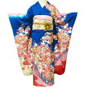 【 中古 】 振袖 襦袢 袋帯 3点 セット リサイクル着物 正絹 フォーマル 花模様 青色 多色 金 身丈171.5cm 裄69cm L トール A1078-...