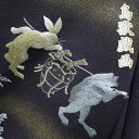 【中古】 特選 訪問着 リサイクル着物 正絹 袷 フォーマル 紋付 鳥獣戯画 刺繍 赤墨色 多色 金 身丈169cm 裄68cm L トール A917-2 [敬老の日 プレゼント 和服 入学式 卒業式 母 結婚式 お宮参り アウトレット きもの kimono 送料無料 きもの北條]