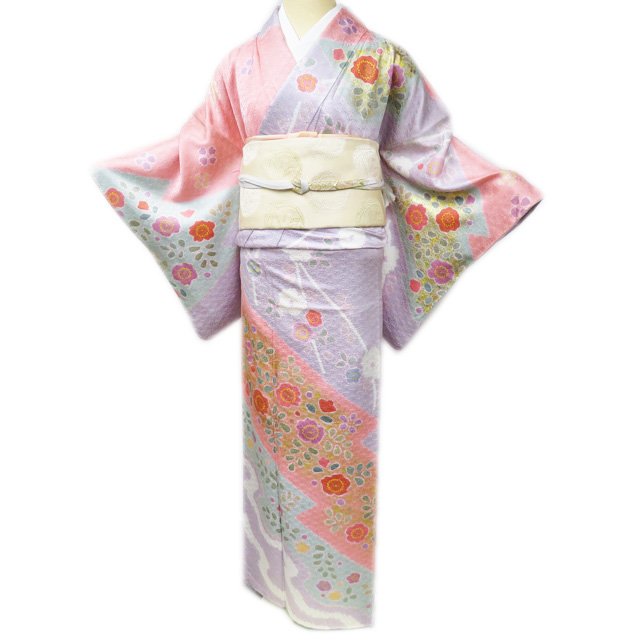 樂天商城 - ＼ FINAL PRICE ／ 【 中古 】 訪問着 リサイクル着物 正絹 袷 フォーマル 花模様 地模様 七宝文様 多色 金 身丈167cm 裄65cm L トール A946-2 [ 和服 入学式 卒業式 お茶会 結婚式 お宮参り アウトレット 送料無料 きもの北條]