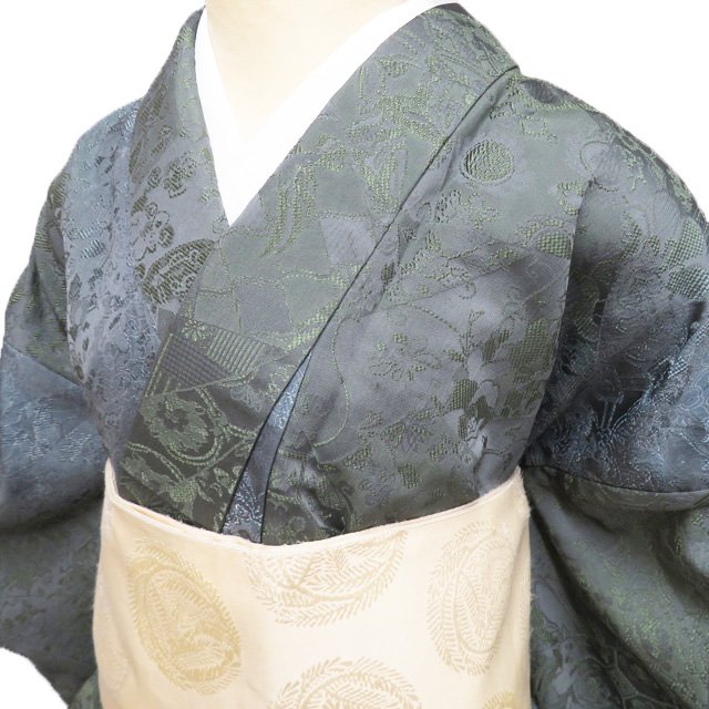 Rakuten - 【 中古 】 小紋 リサイクル着物 正絹 天目織 単衣 カジュアル 地模様 裂取り 暈し 緑系色 多色 身丈166cm 裄68.5cm L トール A1215-2 [式典 観劇 普段使い お食事 kimono アウトレット 送料無料 きもの北條]