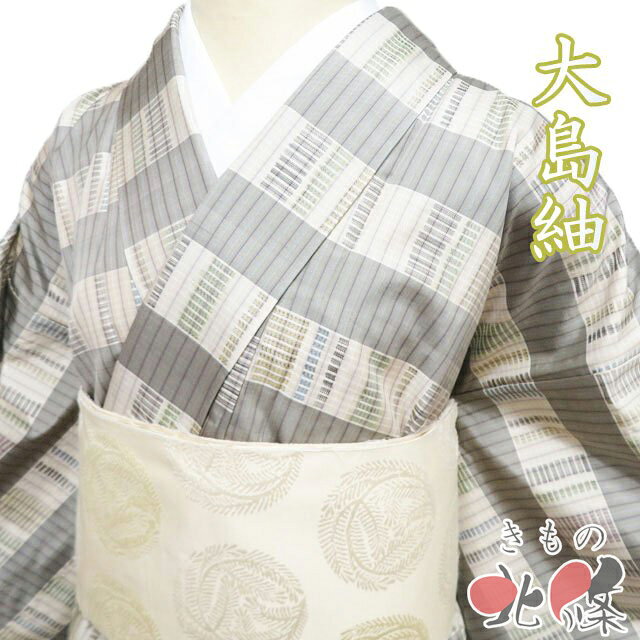 乐天商城 - 【 中古 】 大島紬 リサイクル着物 正絹 袷 カジュアル 東郷織物 灰汁色 薄香色 多色 身丈156cm 裄64cm M ワイド A1314-2 [初詣 お出かけ 観劇 着付け教室 趣味着 街着 普段着 送料無料 きもの北條]