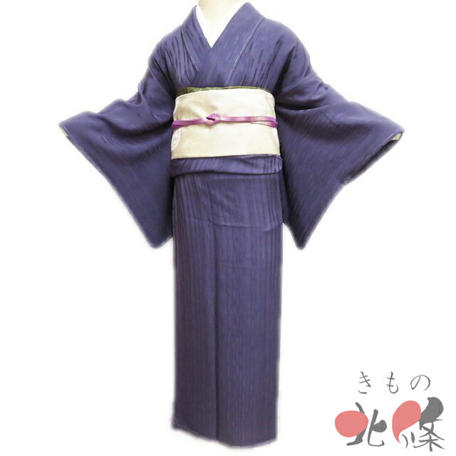Rakuten - 【 中古 】 色無地 リサイクル着物 正絹 袷 カジュアル 紋なし 地模様 植物模様 滅紫色 身丈159.5cm 裄64.5cm M A1323-2 [和服 お茶会 観劇 お食事 街歩き きもの kimono 送料無料 きもの北條]