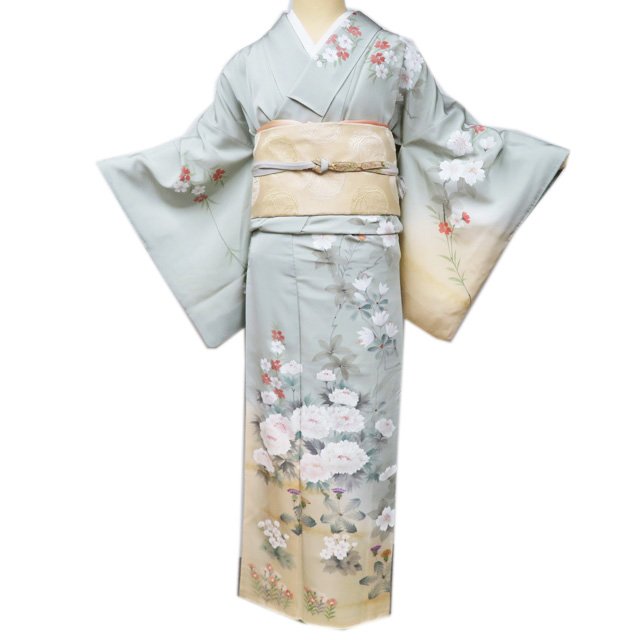 Rakuten - 【 中古 】 訪問着 リサイクル着物 正絹 袷 フォーマル 花の図 裏葉柳色 多色 身丈161cm 裄65cm M A1104-3 [和服 入学式 卒業式 お茶会 お茶席 茶道 結婚式 お宮参り 送料無料 きもの北條]