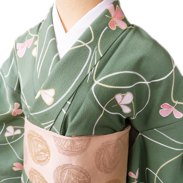 Rakuten - ＼ FINAL PRICE ／ 【 中古 】 小紋 リサイクル着物 正絹 袷 カジュアル 花模様 若竹色 多色 身丈164.5cm 裄67cm L A958-3 [ 和服 きもの 普段着 kimono アウトレット 送料無料 きもの北條]
