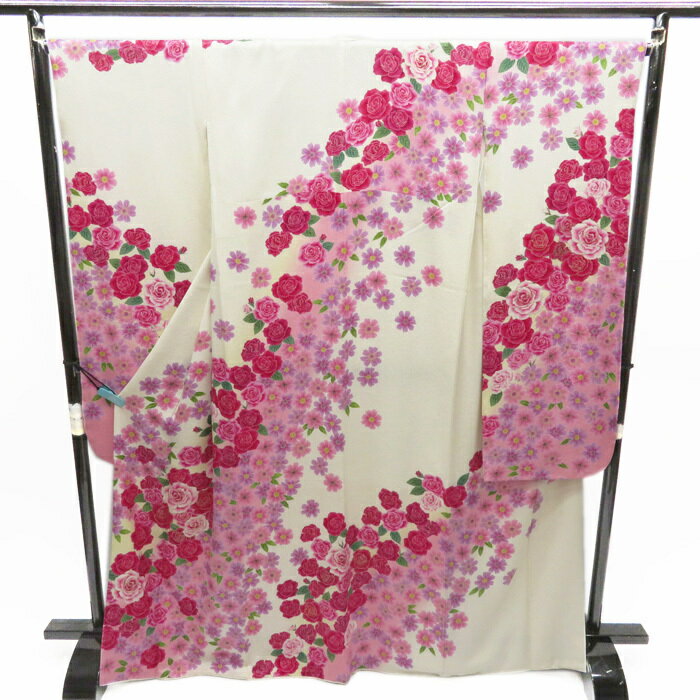 Rakuten - ＼ FINAL PRICE ／ 【 中古 】 振袖 リサイクル 着物 銀通し トールサイズ 丈168cm 裄67cm Lサイズ 流麗な薔薇の図 A486-4 [ 振袖 正絹 中古 アウトレット 販売 振袖着物 バーゲン フォーマル 成人式 結納 送料無料]