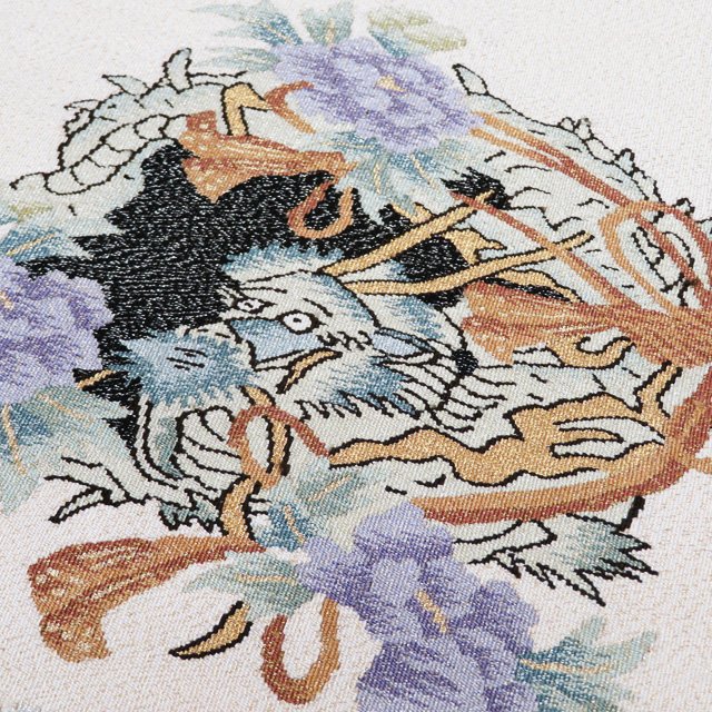 【 中古 】 開き名古屋帯 なごや帯 リサイクル 正絹 カジュアル 仕立て上がり 綴れ 龍の図 金通し 灰白色 多色 A1096-4 [和服 お茶会 お茶席 茶道 kimono アウトレット 送料無料 きもの北條]