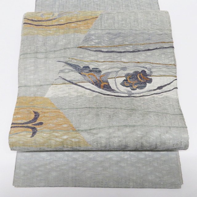 【 中古 】 袋帯 リサイクル 正絹 カジュアル 仕立て上がり お太鼓柄 すくい織り 植物文様 A1243-4 [観..