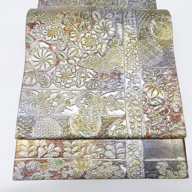 【 中古 】 袋帯 リサイクル フォーマル 仕立て上がり 六通 金唐皮 金唐革 花模様 A1245-4 [結婚式 お宮参り 七五三 式典 お茶会 お茶席 茶道 利休忌 送料無料 きもの北條]