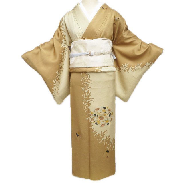 【 中古 】 訪問着 リサイクル着物 正絹 袷 フォーマル 作家物 落款 刺繍 植物文様 地模様 麦